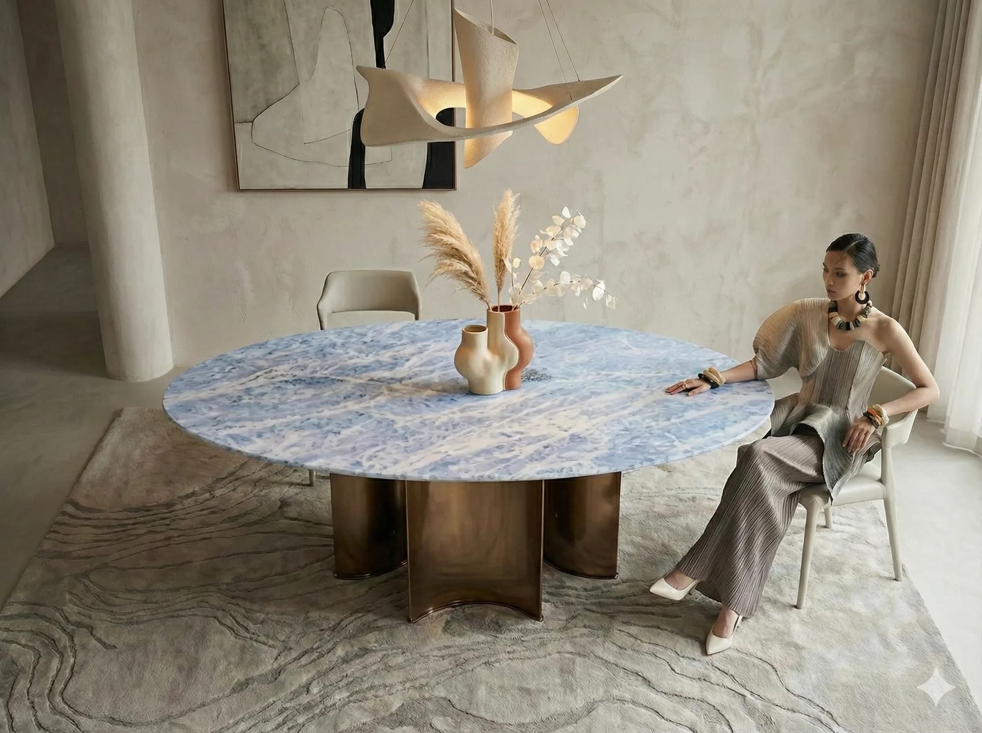 Blue Cristalia marble dining table top
