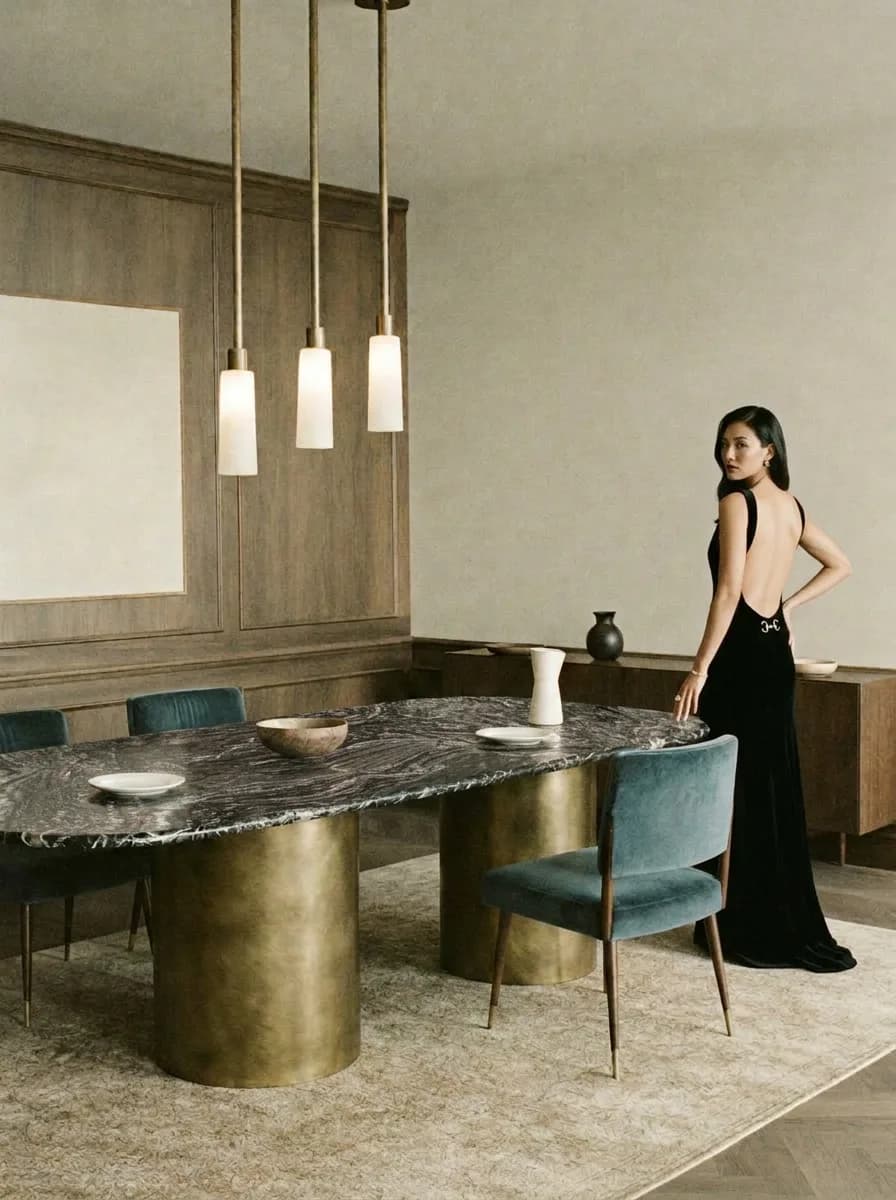 Platina Nero marble dining table top