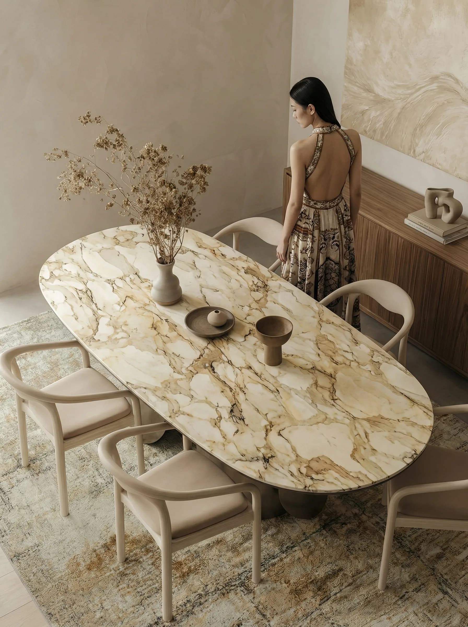 Calacatta Beige marble dining table top