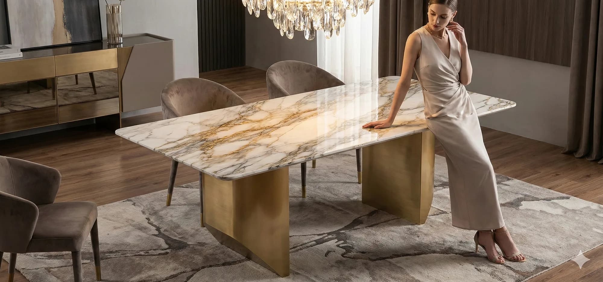 Carrara Aureo marble dining table top