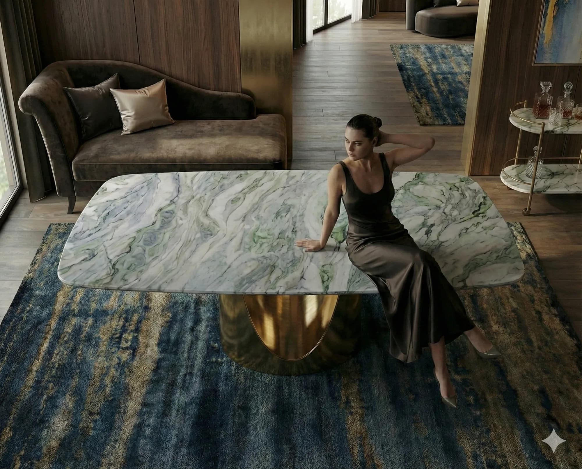 Maldives Turquoise marble dining table top