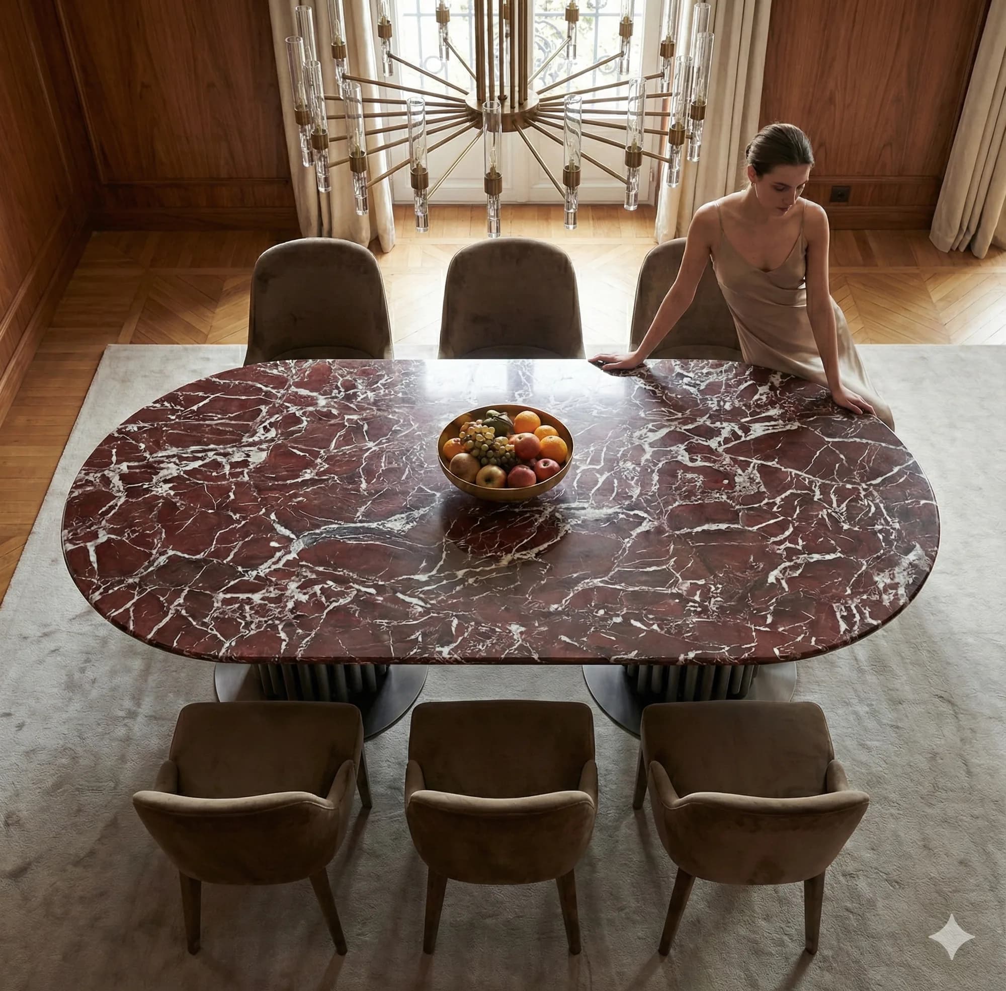 Rosso Levanto marble dining table top