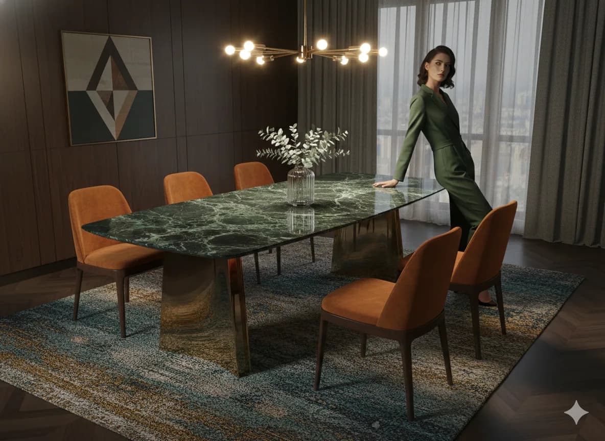 Verde Alpi marble dining table top