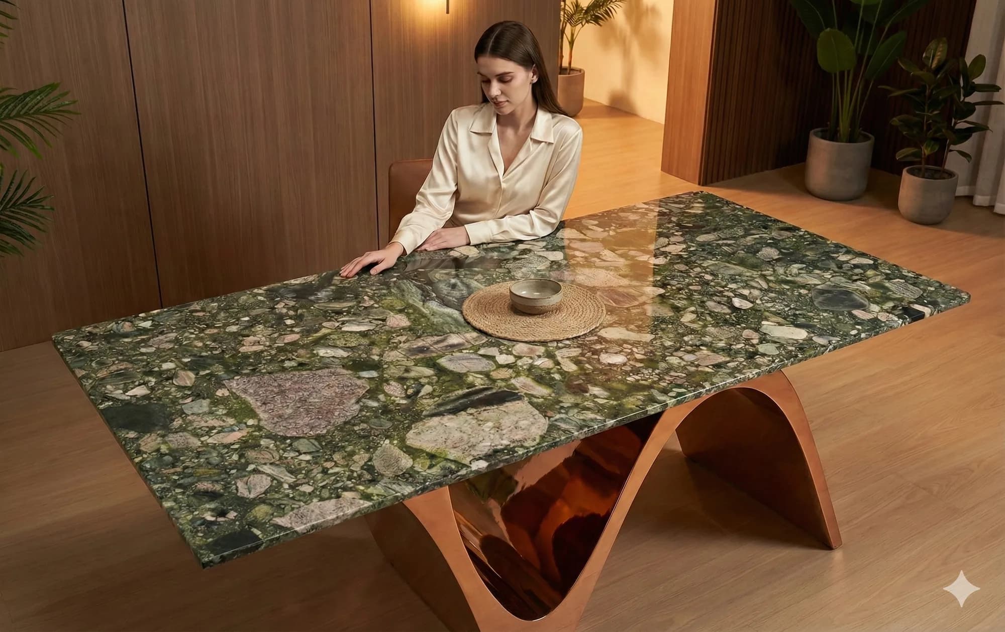 Verde Marinace Glossy marble dining table top