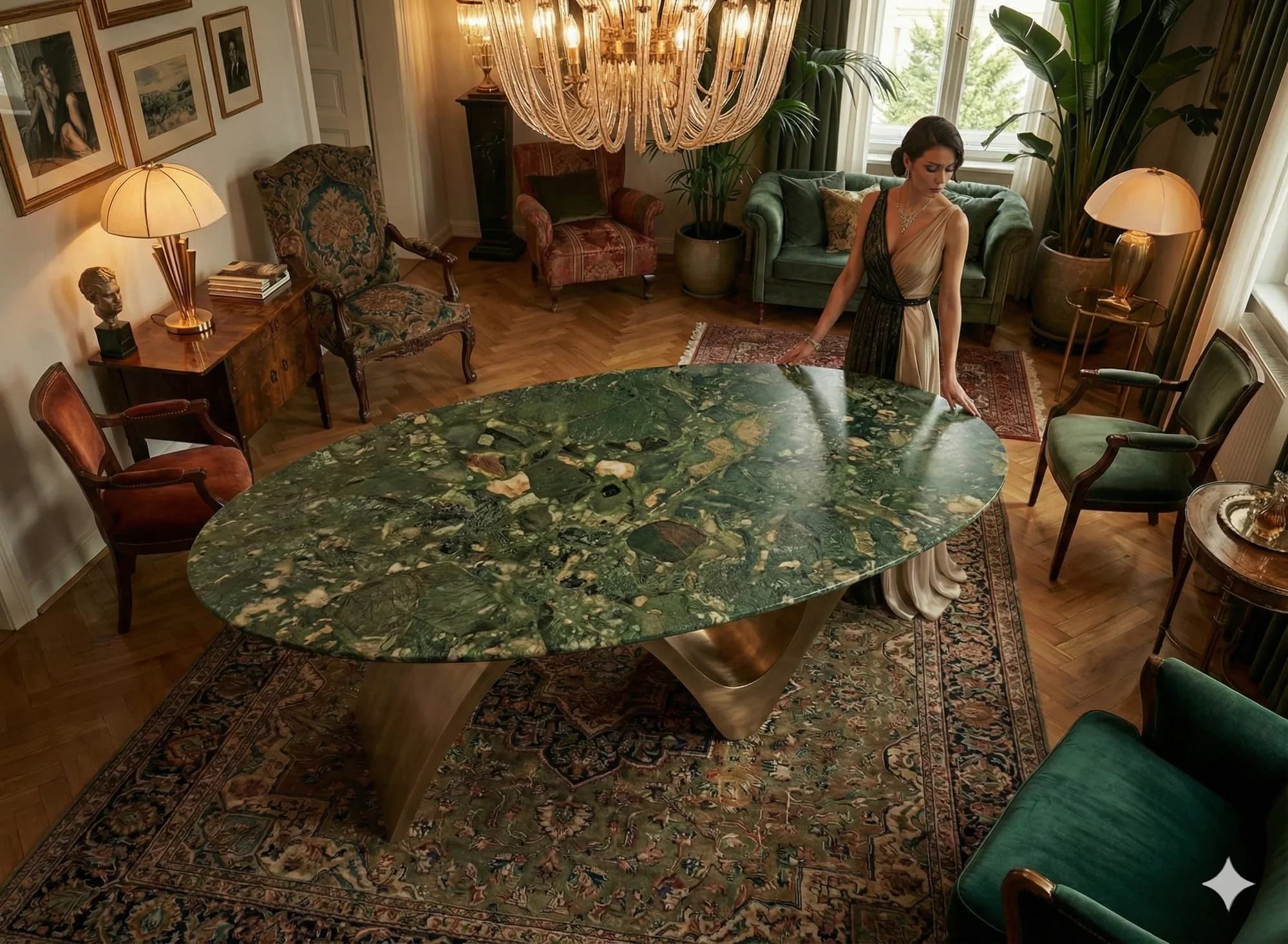 Verde Marinace Matte marble dining table top